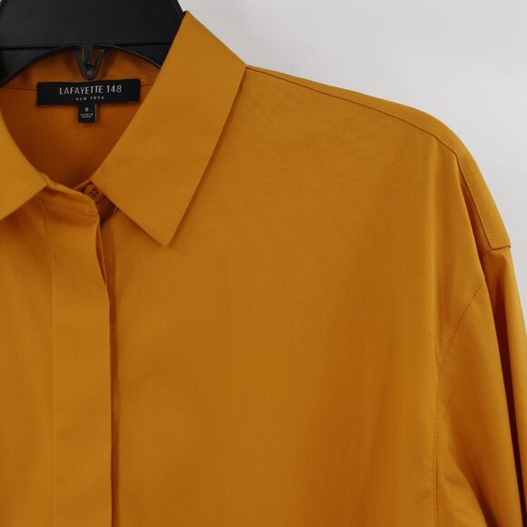 Lafayette 148 tunic shirt women's small short sleeve button up orange cotton - Picture 2 of 16